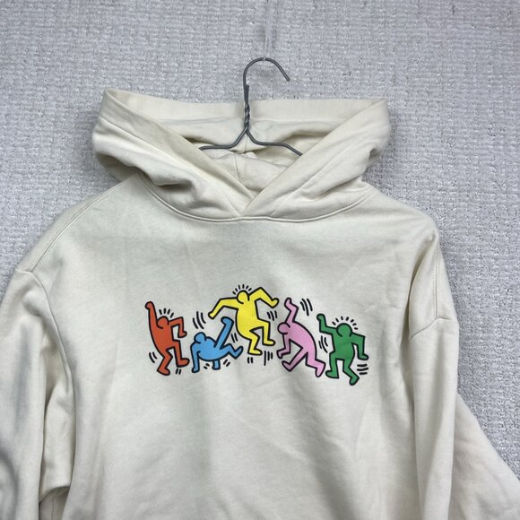 Keith Haring x H&M Hoodie Sweatshirt Cream Dancing People Rainbow Multicolor S - Picture 8 of 14